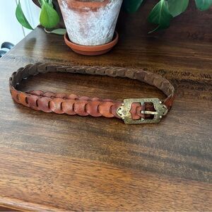 Vintage Women’s Leather Belt with Unique Brass Buckle